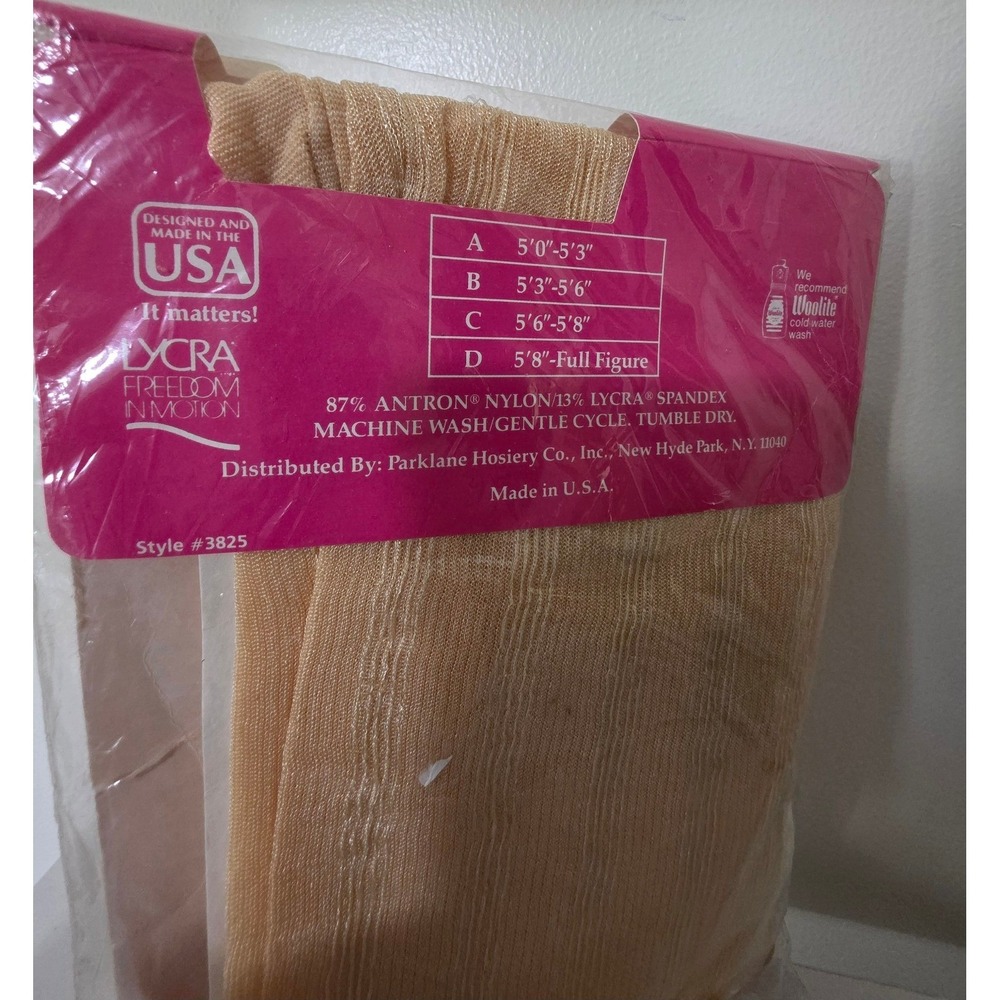 New Vintage Gold ParkLane Dance Tights Rib High Gloss Made USA Lycra Hose Sz B - Picture 2 of 2